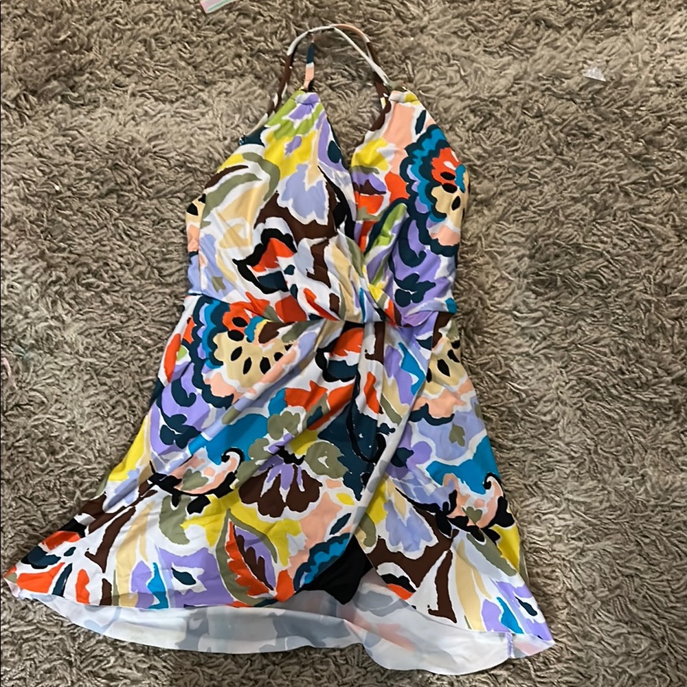 Anne Cole v neck floral swim dress with skirted bottom